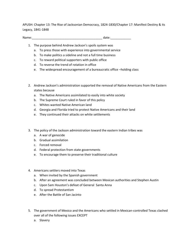 Apush Chapter 13 The Rise Of Jacksonian Democracy 1824