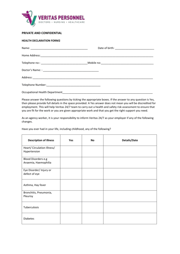 self health declaration form