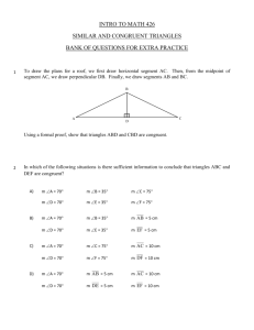 intro to math 426 similar and congruent triangles bank of questions
