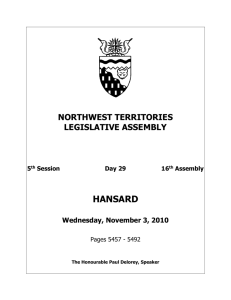 hn101103 - Legislative Assembly of The Northwest Territories