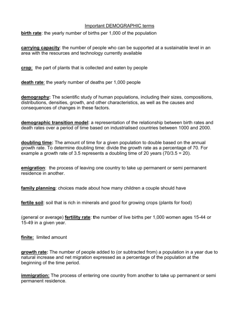 DEMOGRAPHIC Terms To Know