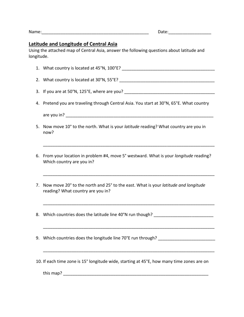 Latitude And Longitude Worksheet Answers