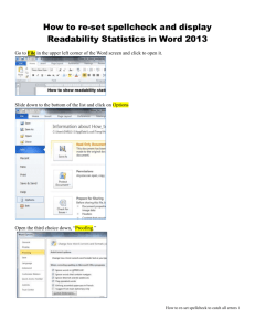 How to re-set spellcheck and display Readability Statistics in Word