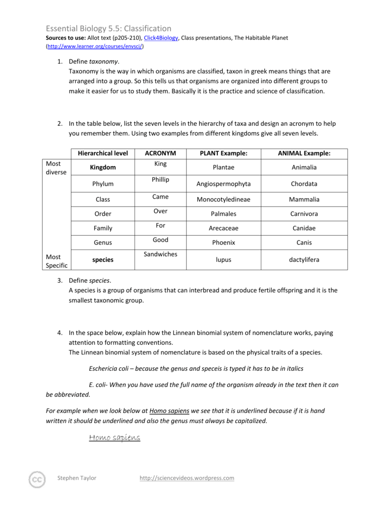 Animal Genus Chart