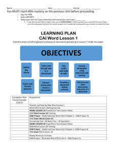 Word lesson 1 Learning Plan