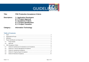 ITSC Production Acceptance Criteria Guidelines