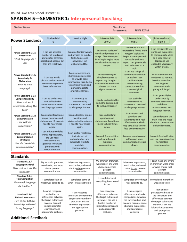 Power Standards Round Lake School District Power Standards Round Lake School District