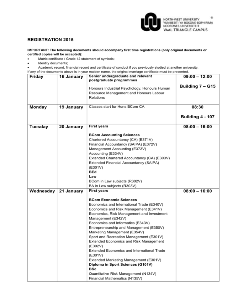 Registration Dates 2015 North