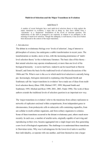 Multi-level Selection and the Major Transitions in Evolution