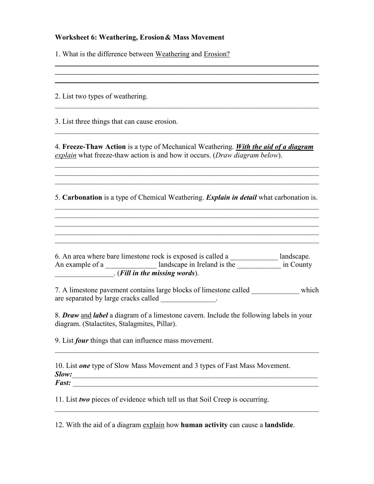 Worksheet 22: Weathering and Erosion Inside Weathering And Erosion Worksheet