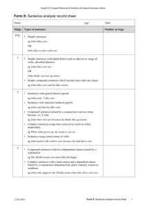 Form 9: Sentence analysis record sheet 1