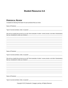 Student Resource 4-A Periodical Review Complete the following