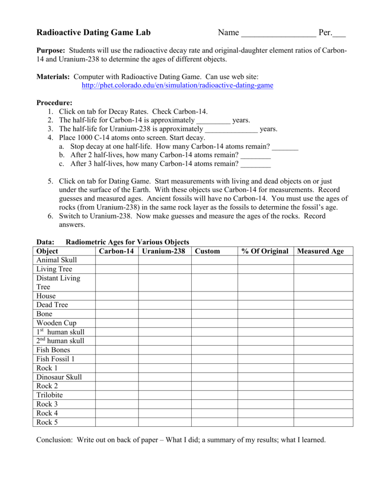 Radioactive Dating Game Lab