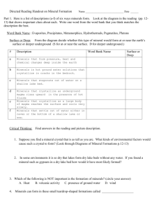 Directed Reading Handout on Mineral Formation Name Date