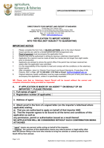 Application Form for Import of Horses subject to quarantine July 2015