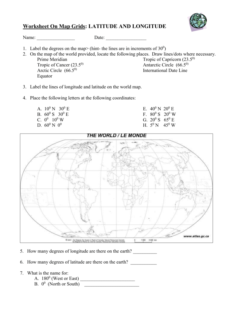 longitude and latitude world map worksheet