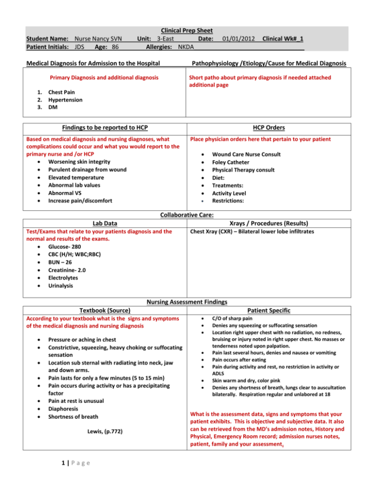Clinical Judgement Plan Of Care Template