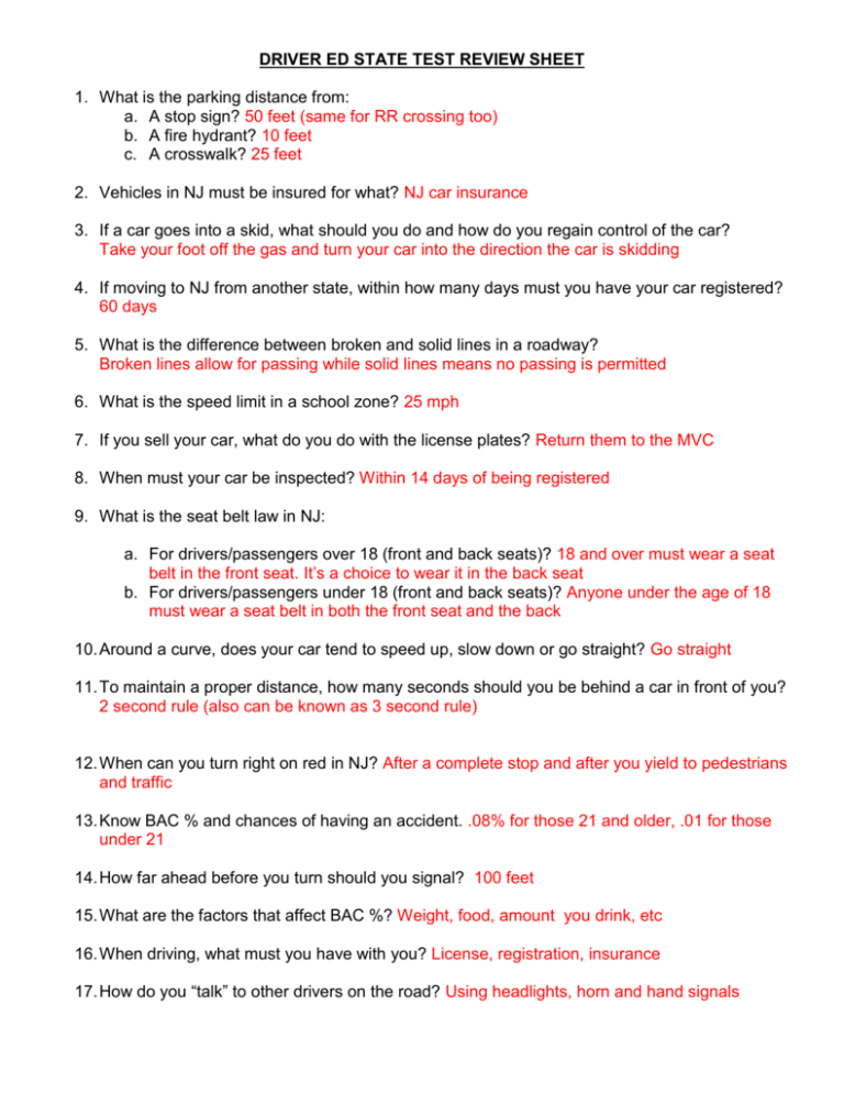 chapter 28 drivers ed final exam answer key
