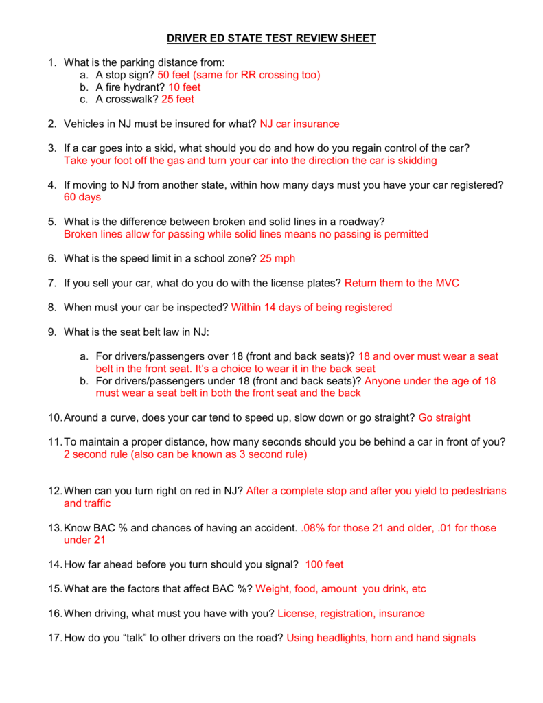 drivers ed permit final exam answer key