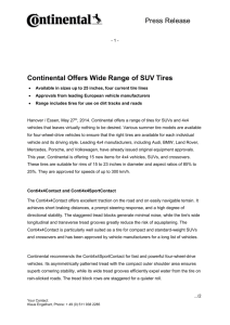 Press Release - 1 - Continental Offers Wide Range of SUV Tires