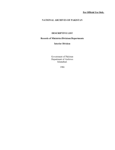 descriptive list - National Archives of Pakistan