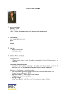 Curriculum Vitae Format MIC Name: Anne Gregory Nationality