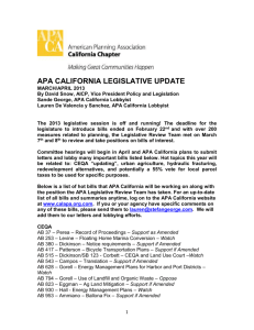 APA CALIFORNIA LEGISLATIVE UPDATE March/APRIL 2013 By