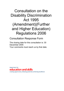 Consultation on the Disability (Amendment)(Further and Higher