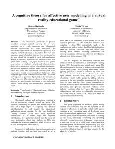 A cognitive theory for affective user modelling in a virtual reality