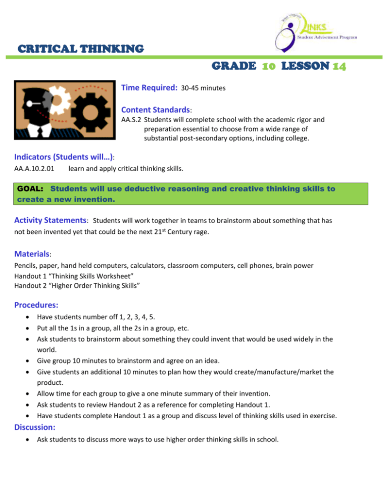 critical thinking lessons tc2