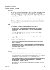 Admissions complaints - Birmingham City University