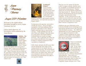 Aspen Veterinary Service August 2009 Newsletter Welcome to the
