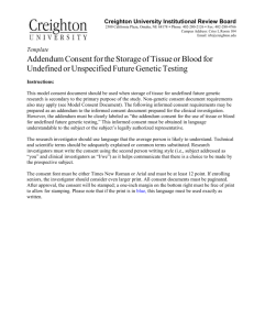 Template for Addendum Consent for the Storage of Tissue or Blood
