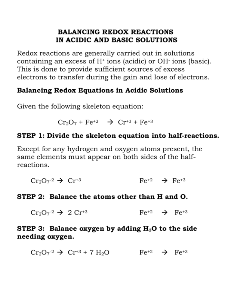 Balancing Redox Reactions In Acidic And Basic Solutions