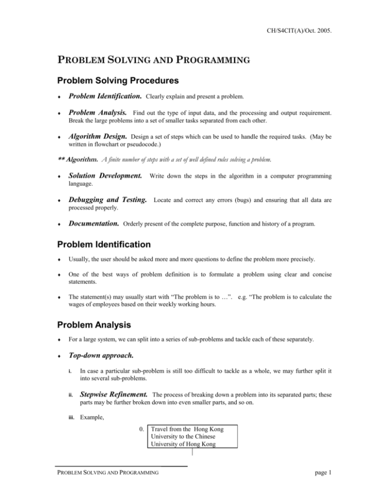 problem solving and programming lecture notes