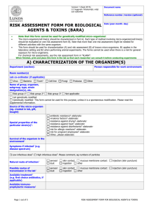 Risk assessment form for biological agents & toxins (BARA)