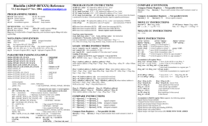 Blackfin Reference Sheet Developed 1st December 2003, smithmr