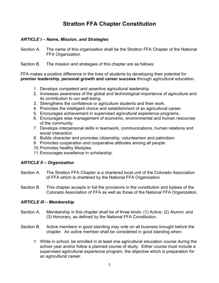 Stratton FFA Chapter Constitution Stratton Schools R4