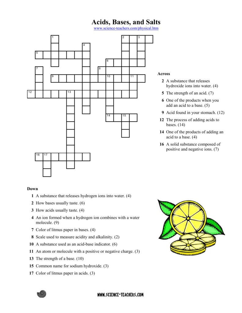 Acids Bases Salts Crossword