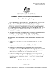 Amendment of List of Exempt Native Specimens