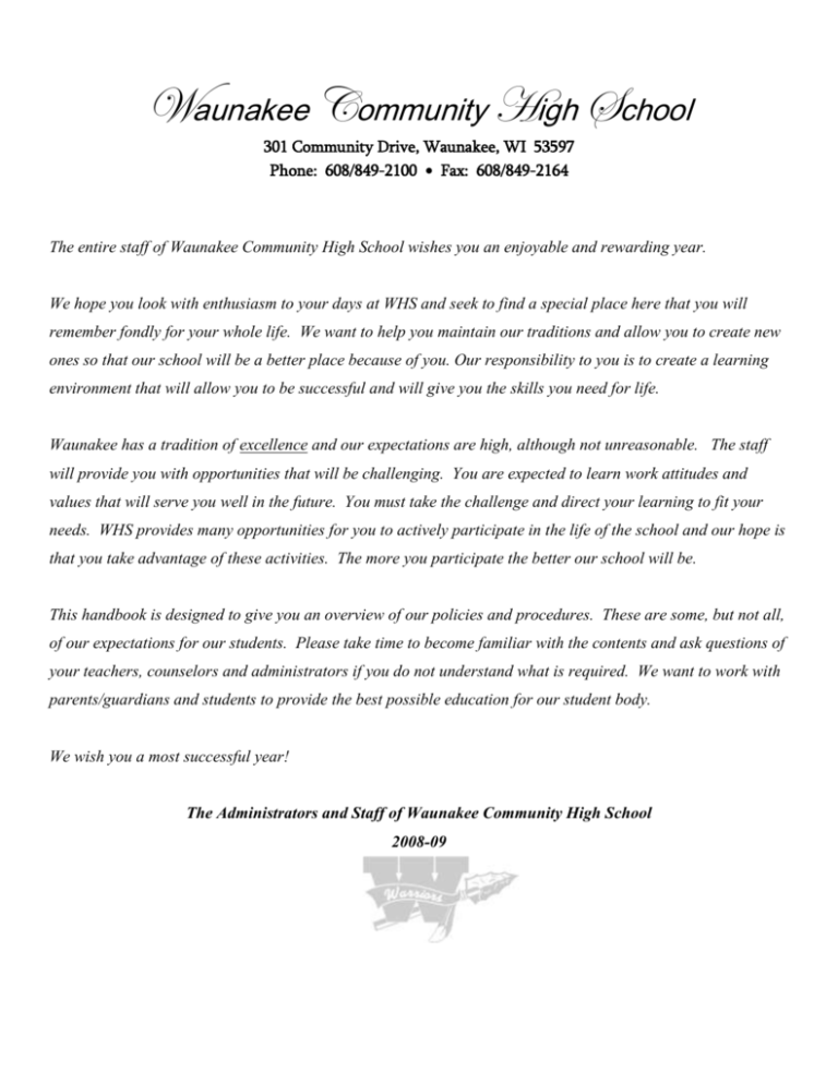 High School Family Handbook Waunakee Community School District