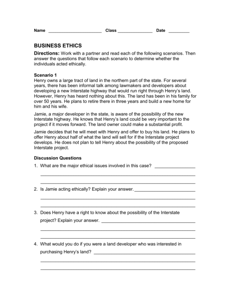 business ethics case study questions & answers pdf