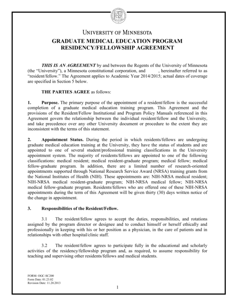 GRADUATE MEDICAL EDUCATION PROGRAM RESIDENCY