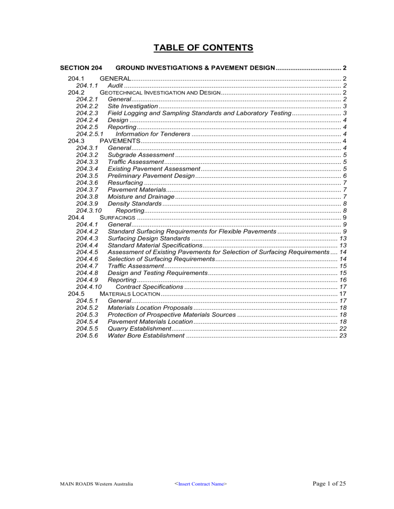 section 204 ground investigations & pavement design