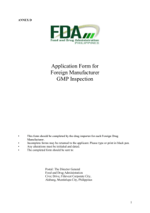 Annex D - Application Form for Foreign Manufacturing GMP Inspection