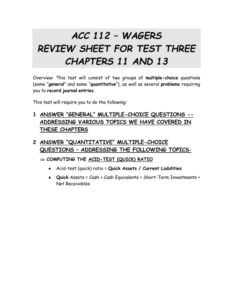 Wagers Acc 112 Test 2 Review