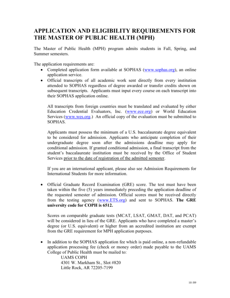Admission Requirements For The Master Of Public Health mph 