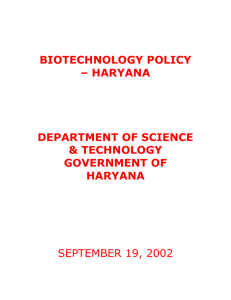 BIOTECHNOLOGY POLICY – HARYANA