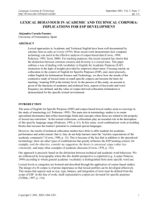 lexical behaviour in academic and technical corpora