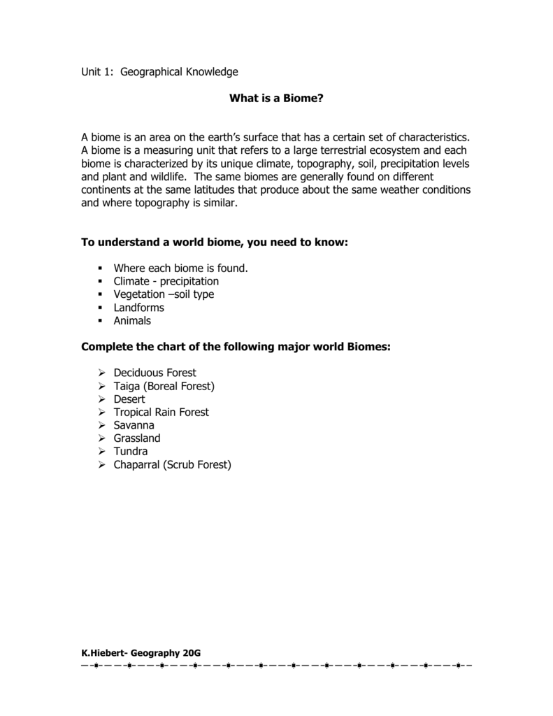 Terrestrial Biomes Characteristics Chart